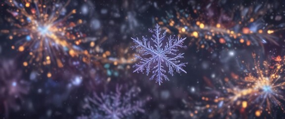 Fototapeta premium Swirling snowflakes in a whimsical abstract bokeh background, wintry wonderland, snowflakes, bokeh