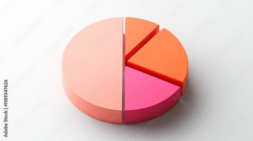 Aufkleber A top-down view of a D pie chart, emphasizing the varying sizes of segments representing sales data, set against a smooth white background for clarity.