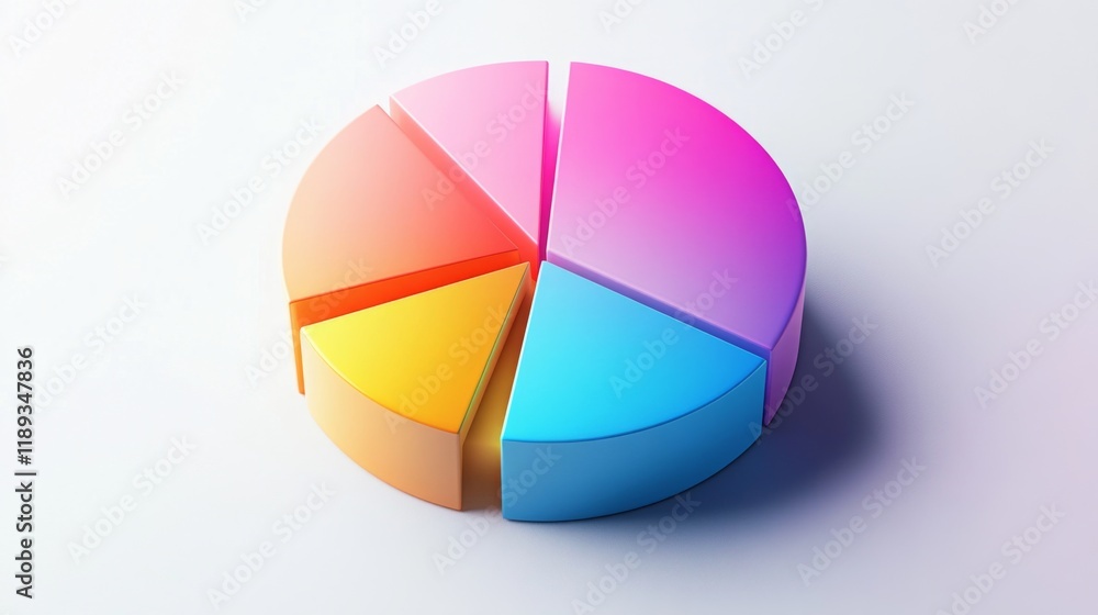 Poster a top-down view of a d pie chart with vibrant colors and varying segment sizes, representing budget 
