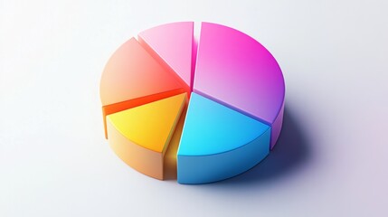 Obraz premium A top-down view of a D pie chart with vibrant colors and varying segment sizes, representing budget allocation, set against a light surface for emphasis.
