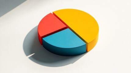Obraz premium A top-down view of a D pie chart with vibrant colors and varying segment sizes, representing budget allocation, set against a light surface for emphasis.