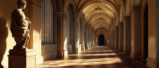 Fototapeta premium grand hallway with statue and arches