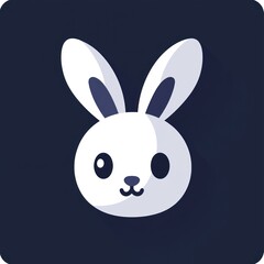 Cute white rabbit icon, digital art, dark background, app design