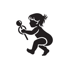 Black Color Toddler silhouette design Vector Illustration, Solid White Background 3.eps