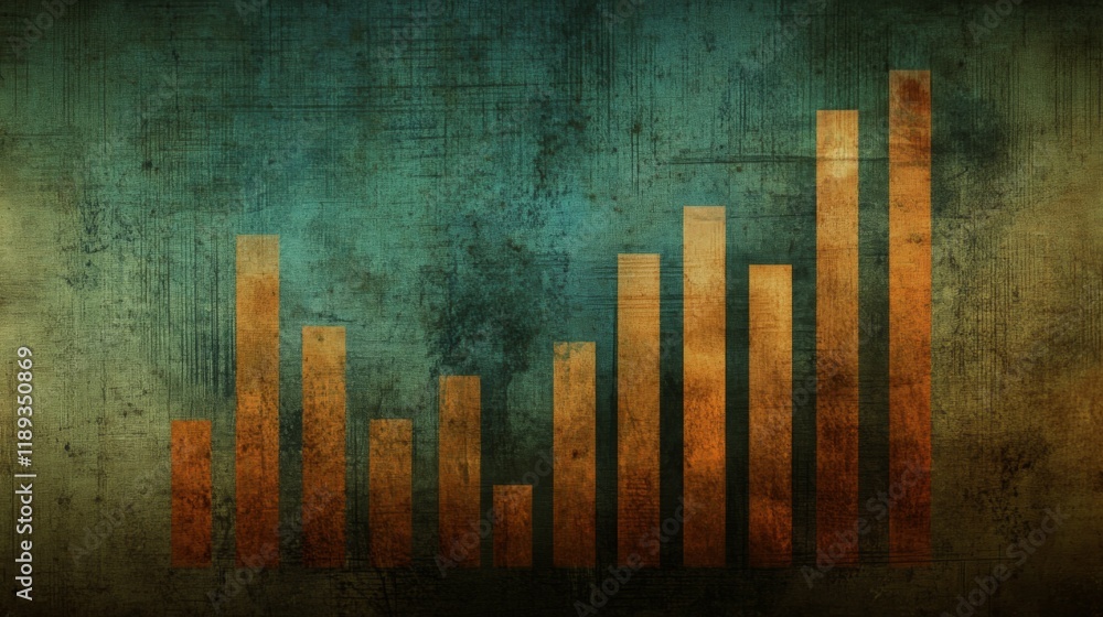 Poster a visually engaging business bar graph with bars in varying heights, arranged in a wave pattern, sym