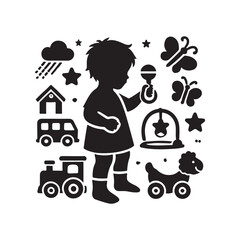 Black Color Toddler silhouette design Vector Illustration, Solid White Background 5.eps