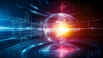Obraz premium Global network data sphere, futuristic technology background, digital communication, internet connection, website banner