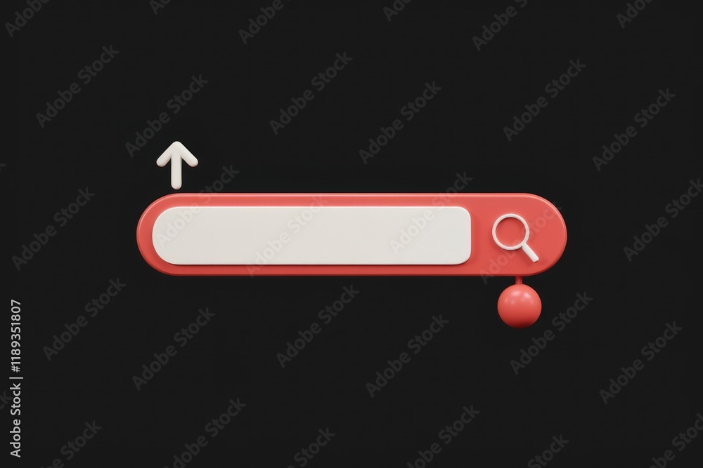 Poster 3D render of a search bar with an upward arrow, indicating a search query.