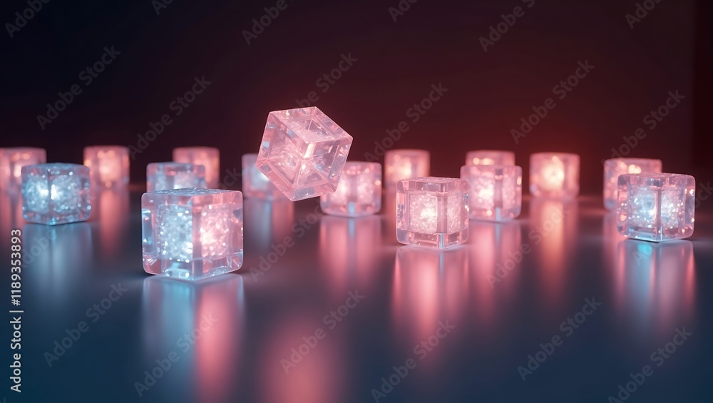 Poster abstract 3d glowing holographic cube background. generative ai.