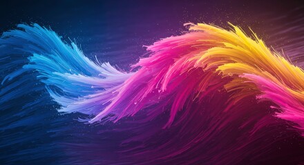 Obraz premium Abstract Colorful Feathers: A vibrant digital art piece depicting swirling, dynamic feathers in shades of blue, pink, and yellow, creating a sense of movement and energy. 