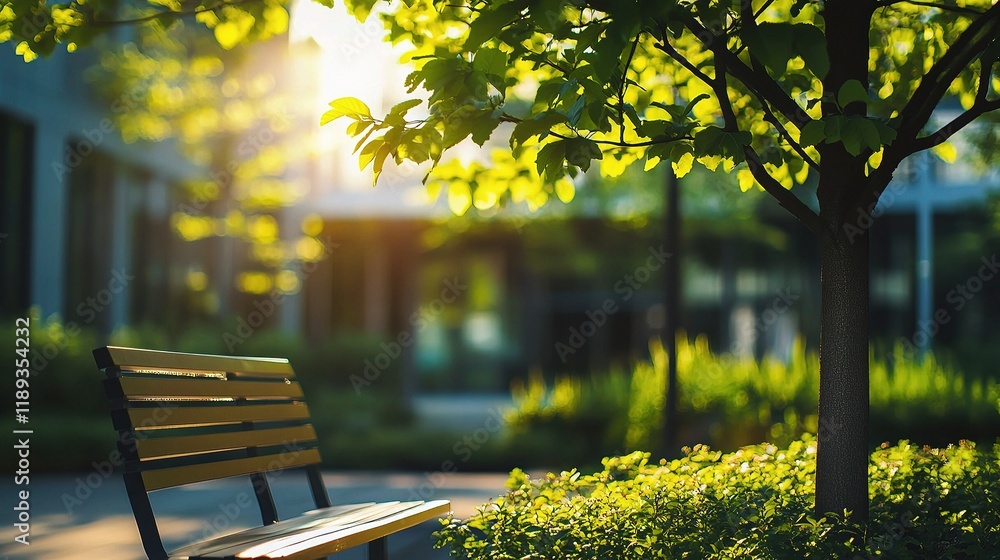 Poster abstract blurred background featuring a bench under trees