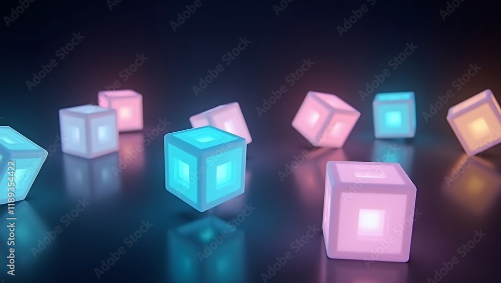 Aufkleber abstract 3d glowing holographic cube background. generative ai.