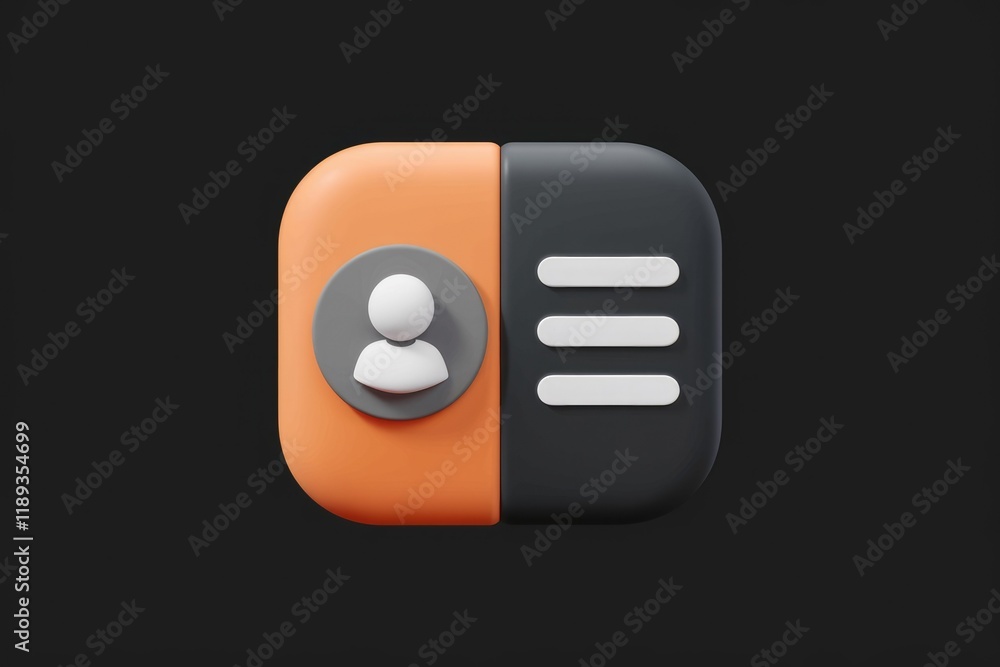 Poster A 3D rendered icon depicting a user profile with a menu, symbolizing user settings or account management.
