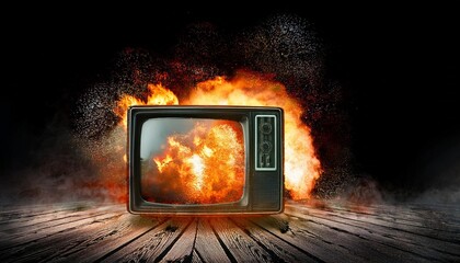 burning tv in the fireplace