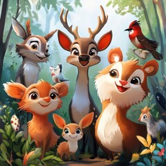 Fototapeta premium Forest Friends A Delightful Gathering Of Adorable Animals