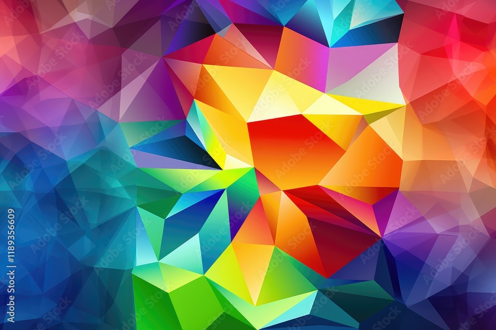 Poster a vibrant array of rainbow-colored triangles fills the digital canvas, showcasing a geometric patter