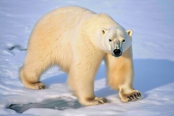 Fototapeta premium A polar bear climbing a glacier, navigating the icy terrain with ease