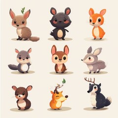 Obraz premium Adorable Cartoon Forest Animals Collection Illustration