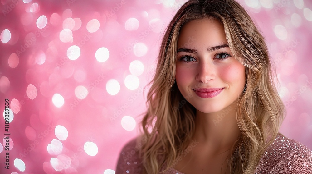 Poster sparkling pink abstract background with subtle heart motif