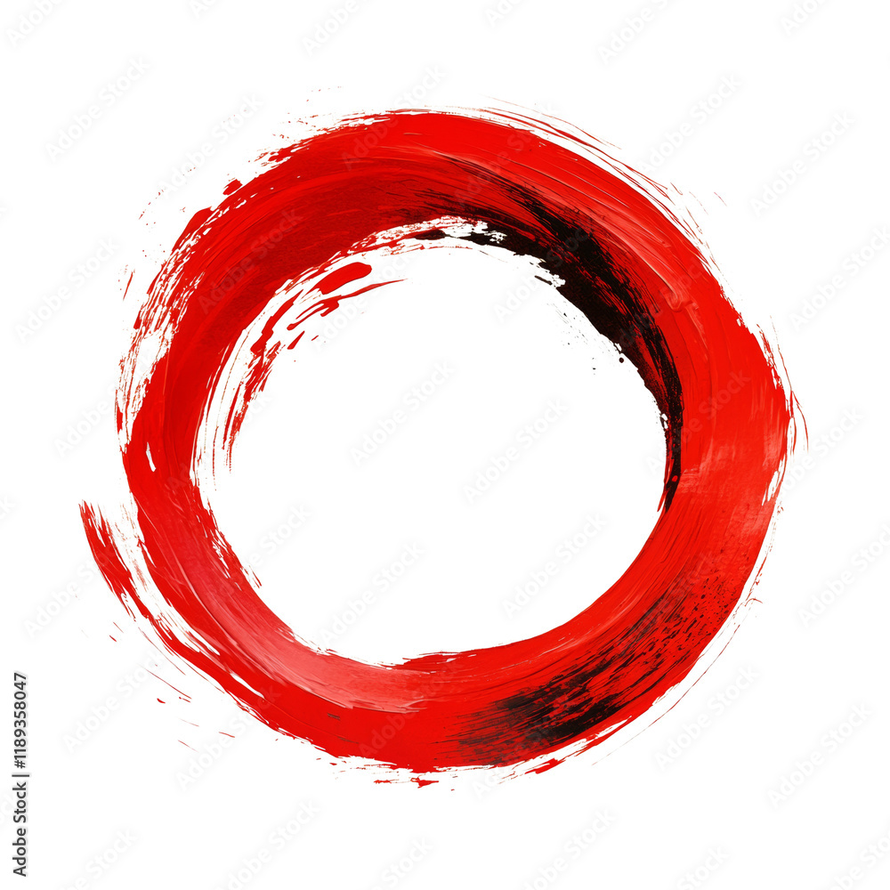 Poster A vibrant red circular brush stroke on a black background creates a dynamic and abstract piece of art.