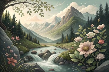 Digital natural art illustration design