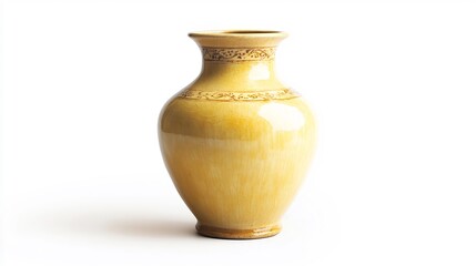 Elegant Yellow Ceramic Vase with Brown Floral Design