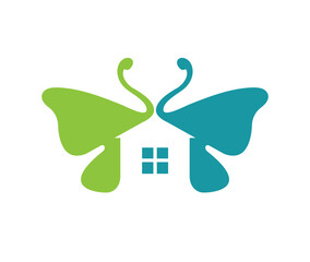Creative Green Moth Butterfly House Logo Vector Symbol Icon