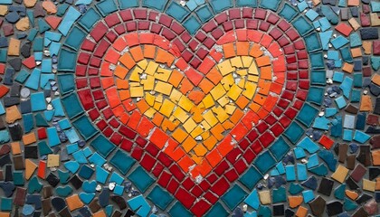 Heart design in tile mosaic rainbow pattern love valentine valentines day date symbol special celebration