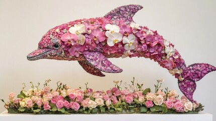 Fototapeta na wymiar Stunning Floral Dolphin Sculpture: A Masterpiece of Botanical Art
