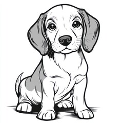 Adorable Beagle puppy sitting, monochrome illustration, white background, pet adoption poster