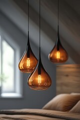 Modern Teardrop Pendant Lights in Cozy Attic Bedroom with Warm Glow