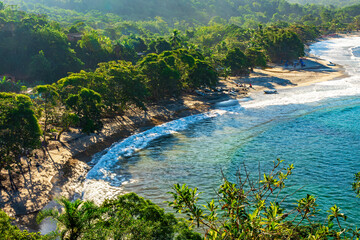 Castelhanos Beach seen from above on Ilhabela Island on the coast of Sao Paulo