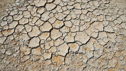 Fototapeta premium Abstract mosaic pattern of cracked mud in earth tones with sand accents