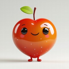 Heartfelt Apple: A cheerful, anthropomorphic red apple with a heart shape and a sweet smile, rendered in a cartoon style. The apple features sparkling eyes, blushing cheeks, and tiny legs.