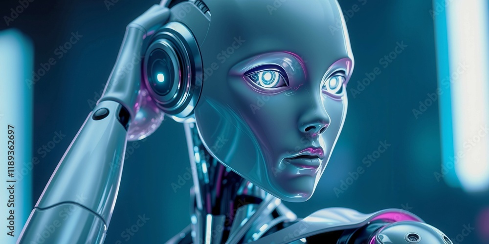 Poster a robot is standing in front of a building with a red triangle on it. the robot is wearing a blue he