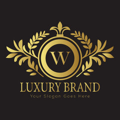 Letter Luxury brand logo design with a royal gold crown emblem and elegant typography
