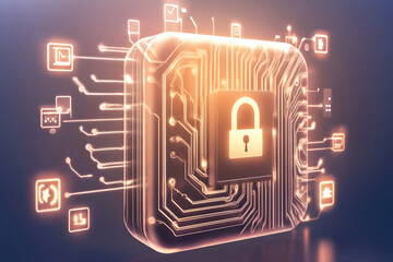 Fototapeta premium Secure Data Chip Protection, Digital Security System, Network Safety, Online Privacy, Technology Background, for Cybersecurity Websites