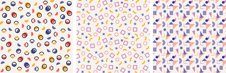 Memphis pattern vector graphic design. Colorful line seamless pattern. Minimalist style art background for children or trendy design with basic shapes.