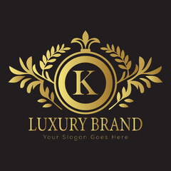 Letter Luxury brand logo design with a royal gold crown emblem and elegant typography
