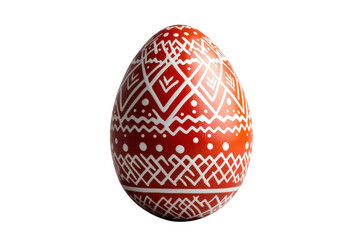 Red easter egg with traditional white decoration on transparent background