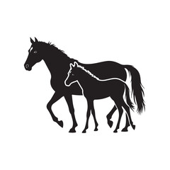 Horse and foal walking silhouette vector art  illustration