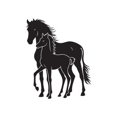 Horse and foal walking silhouette vector art  illustration
