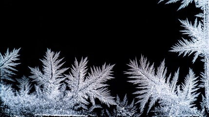 Snow ice frost pattern over black background.