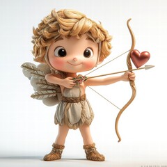 Obraz premium Adorable Cupid: A charming 3D rendering of a cherubic Cupid, poised with bow and arrow, ready to strike with a heart-shaped arrow. Perfect for Valentine's Day or romantic themes.