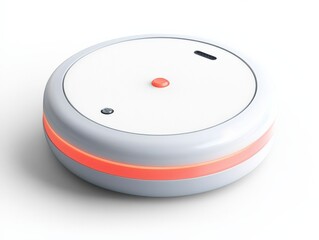 a white round device with a red light