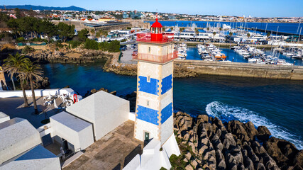 Portugal travel and landmarks. Cascais coastal town with scenic aerial view of Santa Marta...