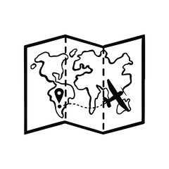 icon flight map, route vector monochrome simple