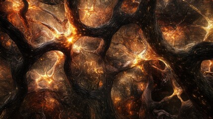 Abstract neural network with fiery tones