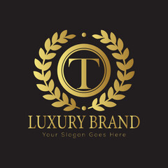 Letter Luxury brand logo design with a royal gold crown emblem and elegant typography
