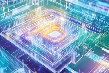 Obraz premium Abstract CPU Data Processing, glowing circuits, digital technology, background network. Use Technology illustration